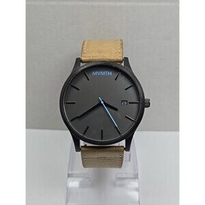 MVMT Classic Watch Gray Dial Tan Leather Date Quartz New Battery 45mm Mens